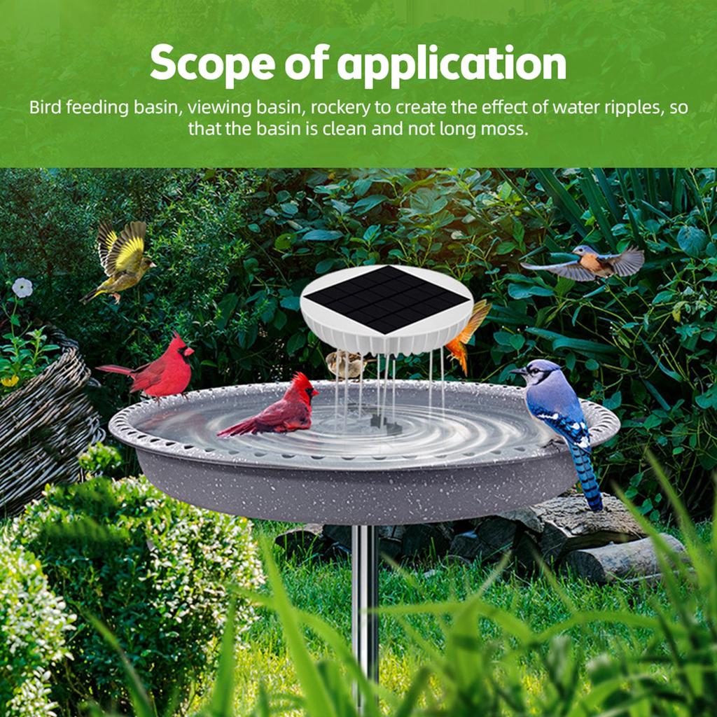 Solar for Bird Bath 3.7V 1500mAh Backup Lithium Battery Bird Bath Fish Tank Water Stirrer 5V 2W Solar Panel Brushless