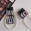Applicable To Samsung ZFlip3 Folding Screen Mobile Phone Case, Zebra Pattern Pearl Lanyard Zflip4 Portable Wristband Protective Case