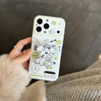 Kawaii Cartoon Dog 3D Pop Stand Phone Case For iPhone 14 15 16 17 Pro Max INS Doodle Clear Shockproof Protective Cover Girls