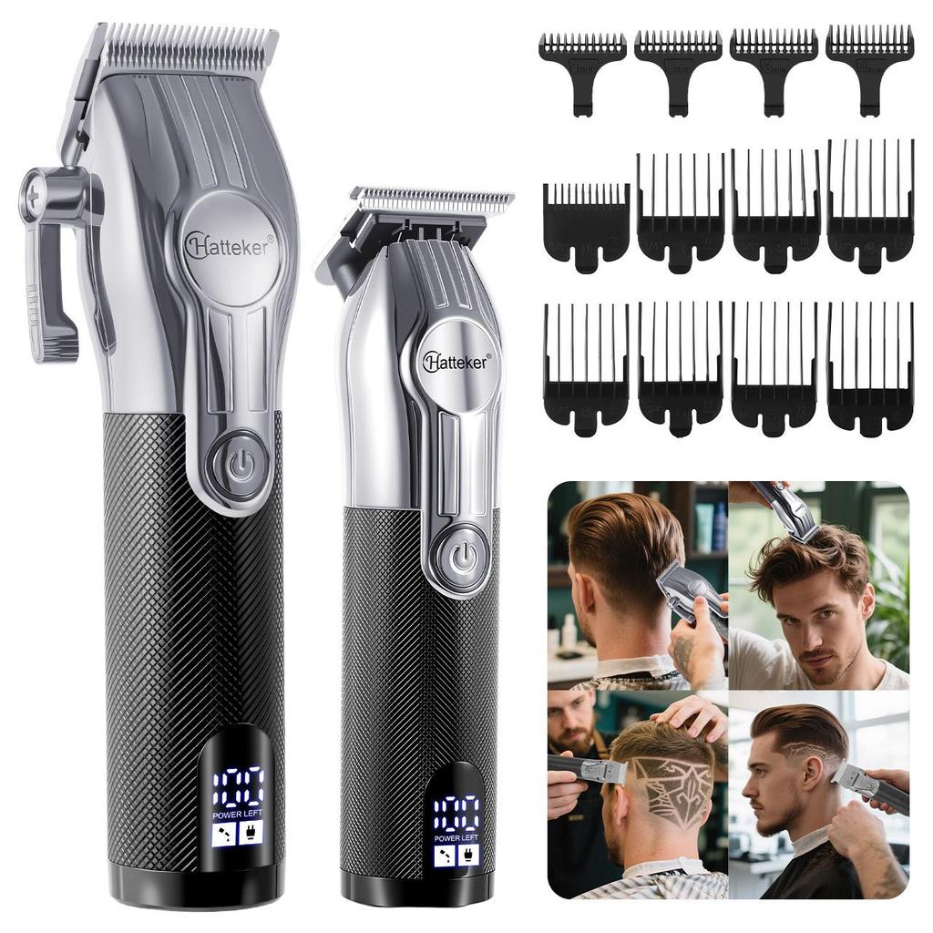 Hatteker Professional Hair Trimmer 2pc Set for Men Electric Shaver Beard & Hair Clipper Rechargeable Haircut Machine for Barber Salon Home