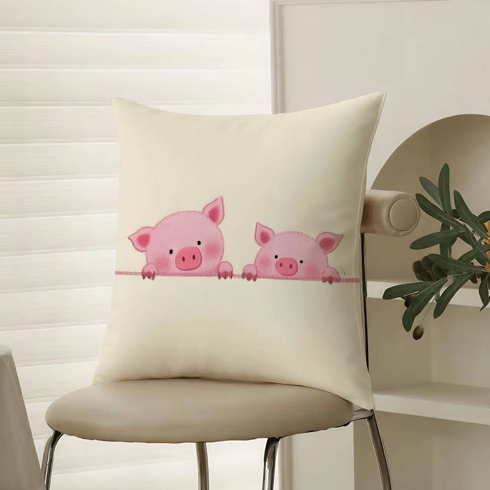 Pretty Elegant Cartoon Cute Pink Pig Pillow Case Comfort Sofa Bed Silky Elegant Invisible Zipper Decorative Cushion Cover