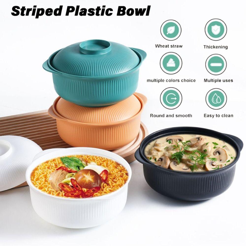 1L Capacity Plastic Rice Bowl with Lids Soup Bowls Durable Instant Noodle Bowls Hot Rice