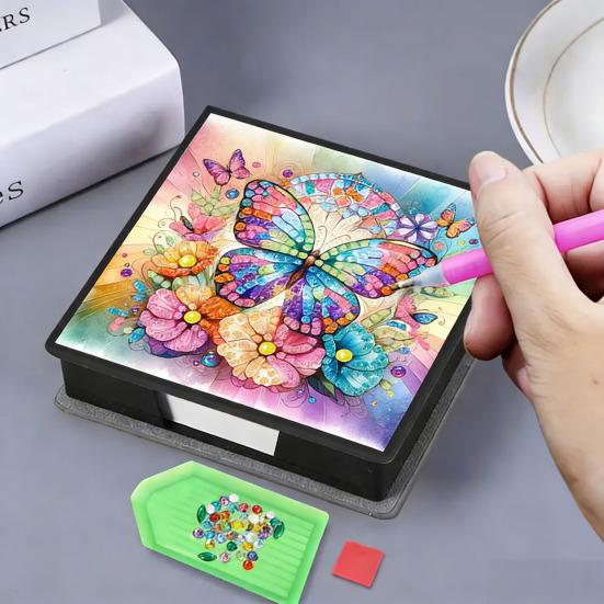 DIY Note Box Diamond Art Kit Sticky Note Holder Craft Set Diamond Art Project Memo Pad Holder DIY Kit for Gift And Home Office Desk Decor