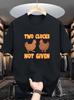 Unisex O Neck Tee Two Cartoon Chicken Funny Text Print Cotton Short Sleeve Loose Summer Breathable Daily Casual Basic Wear Top