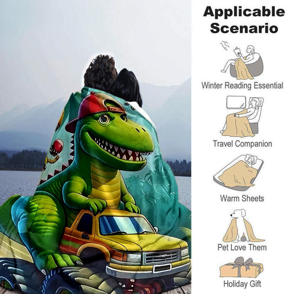 1pc dinosaur truck blanket Lightweight Flannel Throw for Sofa Bed Travel Camping Livingroom Office Couch Chair