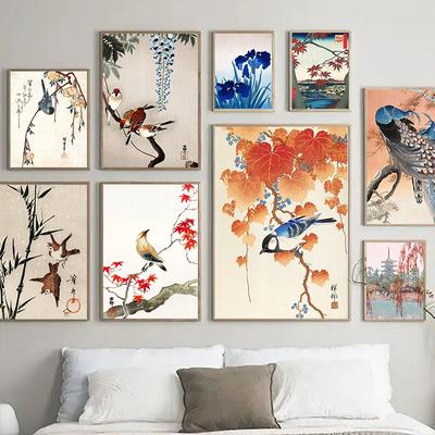 Vintage Style Japanese Bird Peacock Fujiyama Posters and Prints Canvas Paintings Retro Wall Art Pictures for Home Room Decor