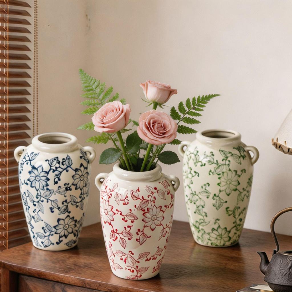 Blue & White Retro Porcelain Vase for Living Room Decor – Ideal for Fresh or Dried Flowers