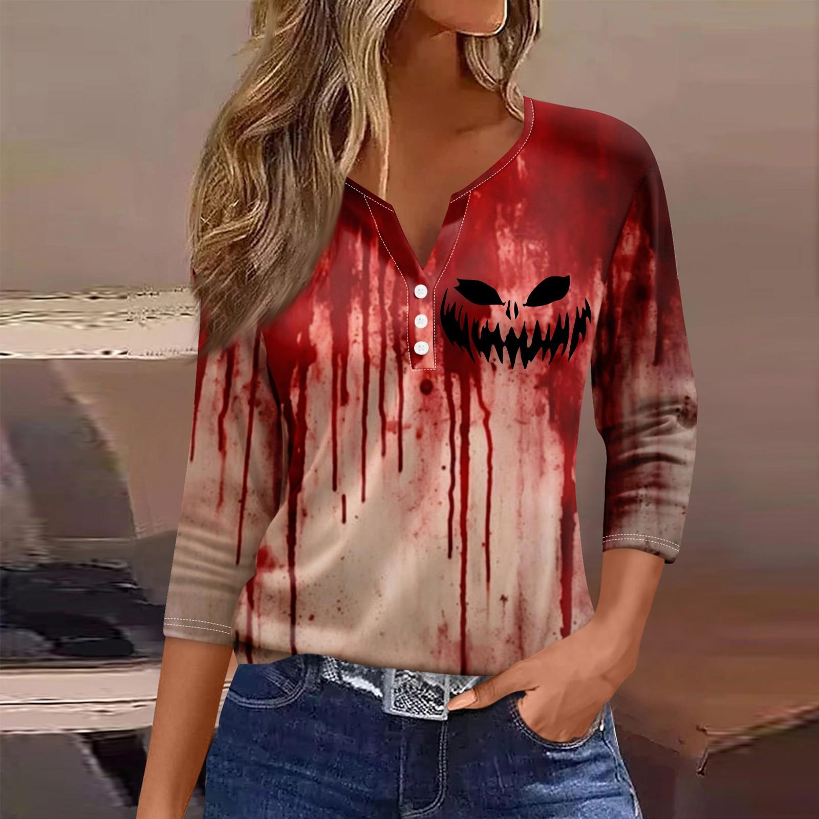 

Женская модная повседневная блузка с рукавом три четверти и принтом букв на Хэллоуин XL