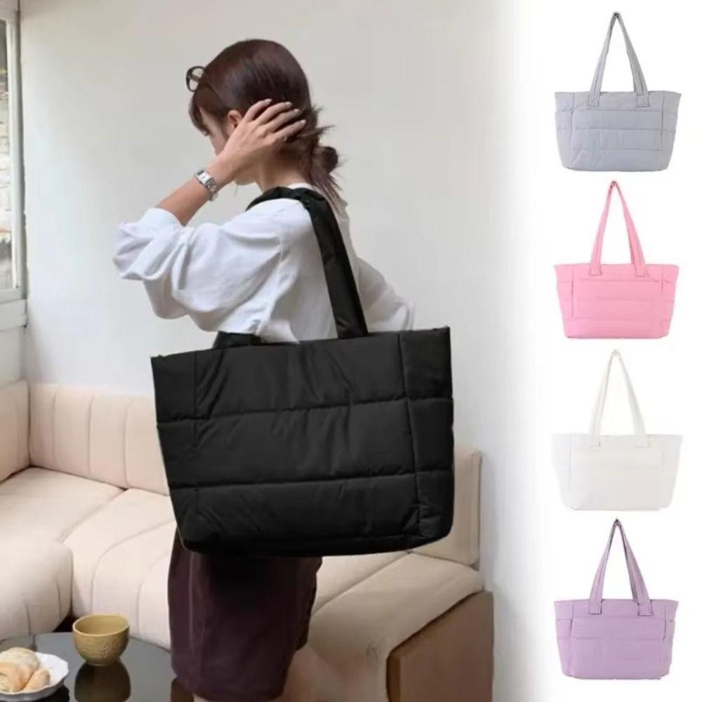 Lightweight Puffy Laptop Bag Large Capacity Commute Briefcase Simple Cotton Padded Tote Bag  Travel