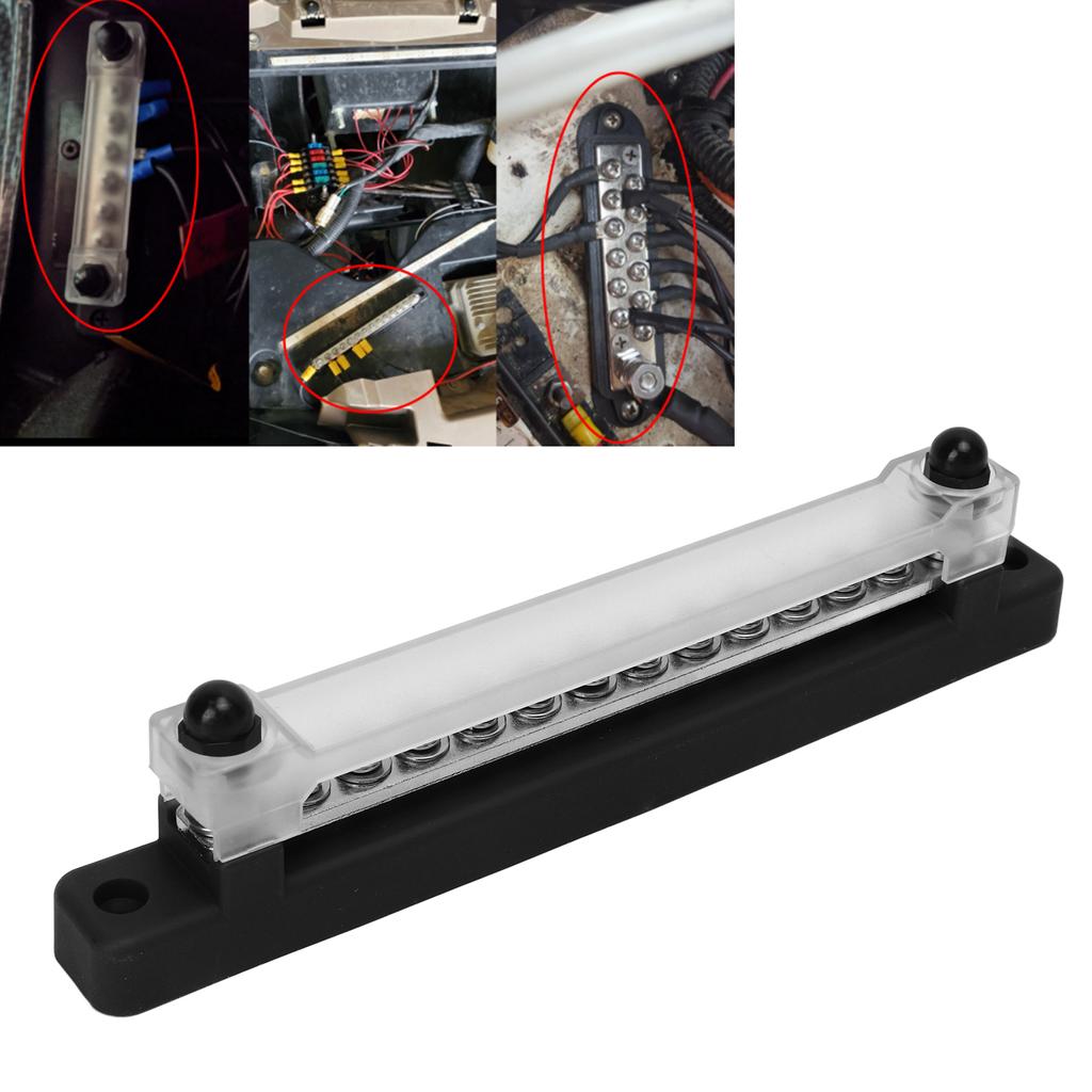 48V 150A 12 Terminal Bus Bar Power Distribution Block with Cover M6 Studs M4 Screws for Car RV Marine Boat