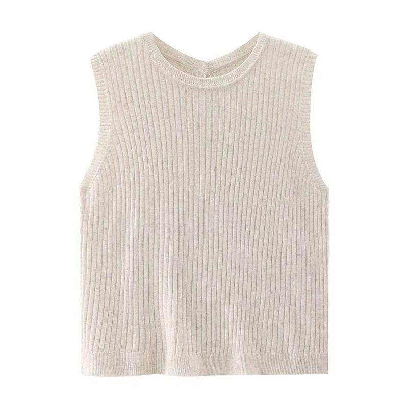 Women's French Sleeveless Knit Camisole - Open-Back Linen Tank Top for Summer