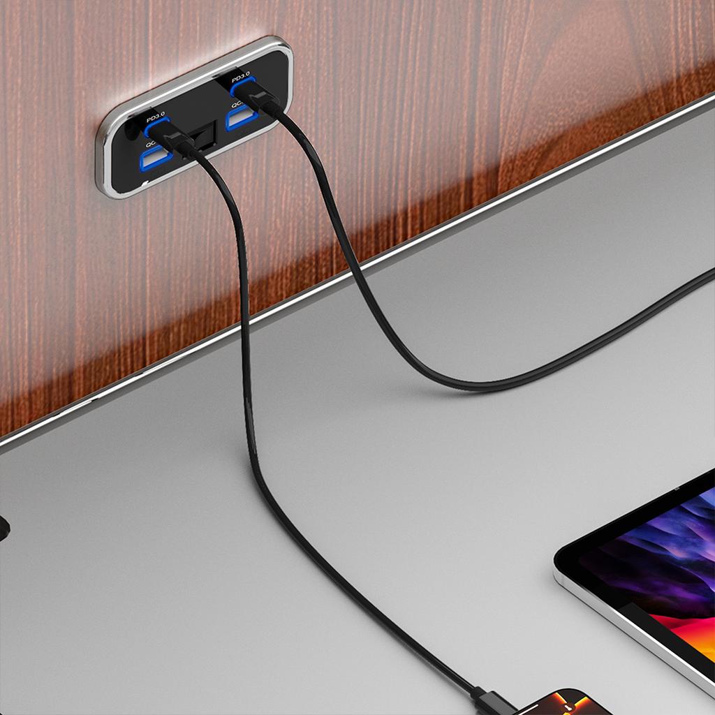 12/24V QC3.0 PD Car Charger Socket Quick Charge Dual USB Dual QC 3.0 Fast Charging Outlet Panel Adapter for Truck Camper Caravan