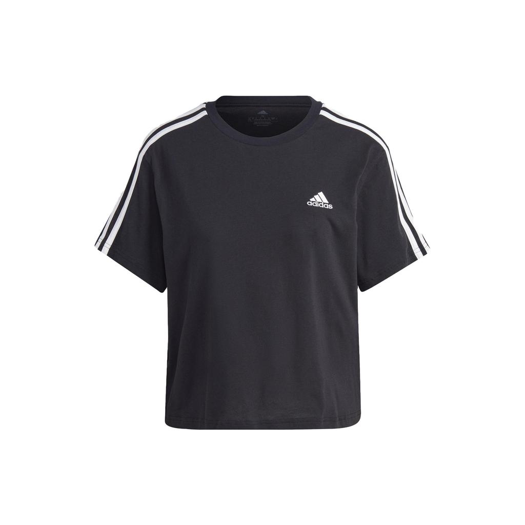 Adidas Striped Print Crew Neck Short Sleeve T-Shirt Women Tops Black HR4913