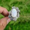 Natural Rainbow Moonstone Gemstone Statement Flower Adjustable Ring 925 Silver