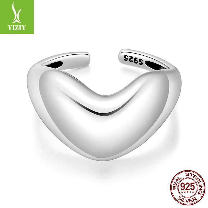 Glossy Big Love Open Ring For Men And Women, Personalized Wind S925 Sterling Silver Heart Ring Ring