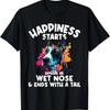 Happiness Starts With A Wet Nose And Tail Great Dane Lover T Shirt Vintage Washed Versatile Top For Everyday Wear