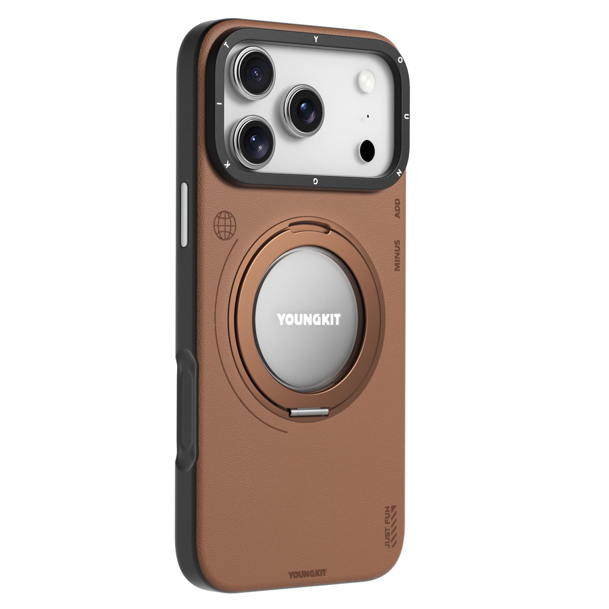 

YOUNGKIT For iPhone 17 Pro Case Rotating Kickstand Shockproof TPU + PU Leather Phone Back Cover