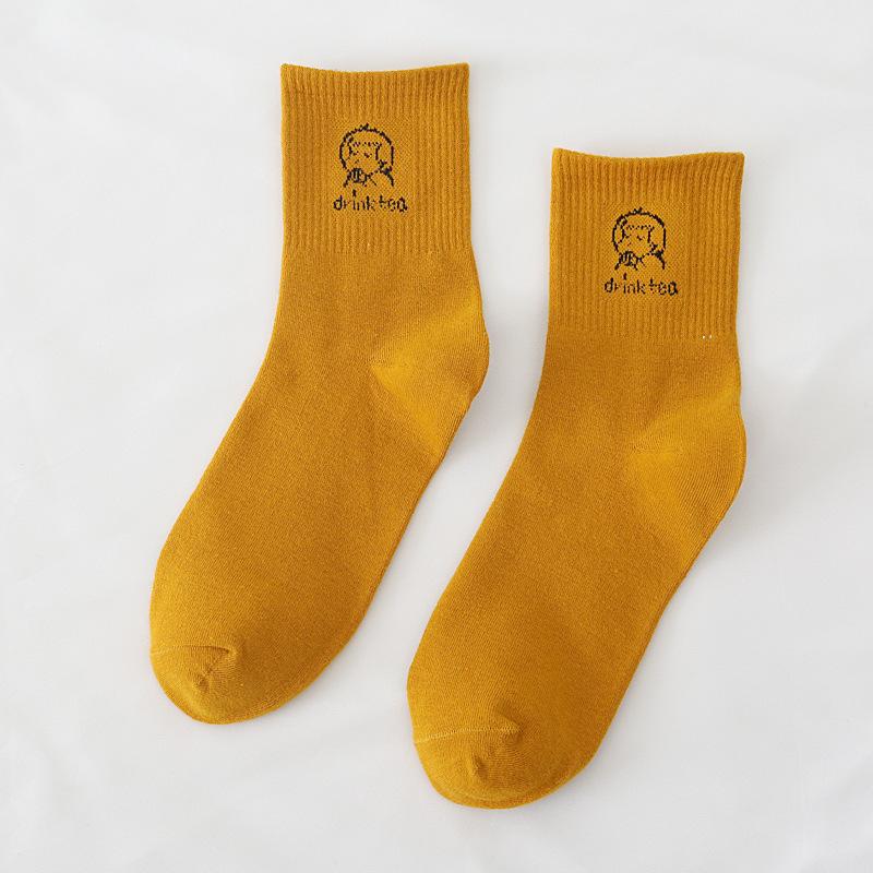 5/10 Pairs Comfortable Casual Spring Autumn Socks for Women: Cute Mid Calf Socks Cotton Socks with Heat Pressed College Style Long Socks for Girls