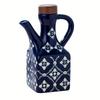 1pc Ceramic Oil Dispenser with Wooden Lid and Handle,Blue and White Porcelain Design,BPA-Free,Freezer Safe, Square Shape for Kitchen Seasoning Storage