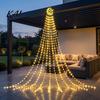Garden Fence Star Decorations Solar Christmas Tree Waterfall Light, 11.5FT 346 LED Powered String Light Safe Touch Set with Moon Topper