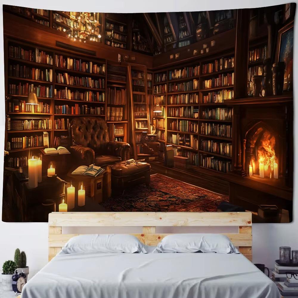 VIKAMA Magic Bookshelf Tapestry Library Living Room Wall hanging Decorative Aesthetics Dormitory Home Decoration