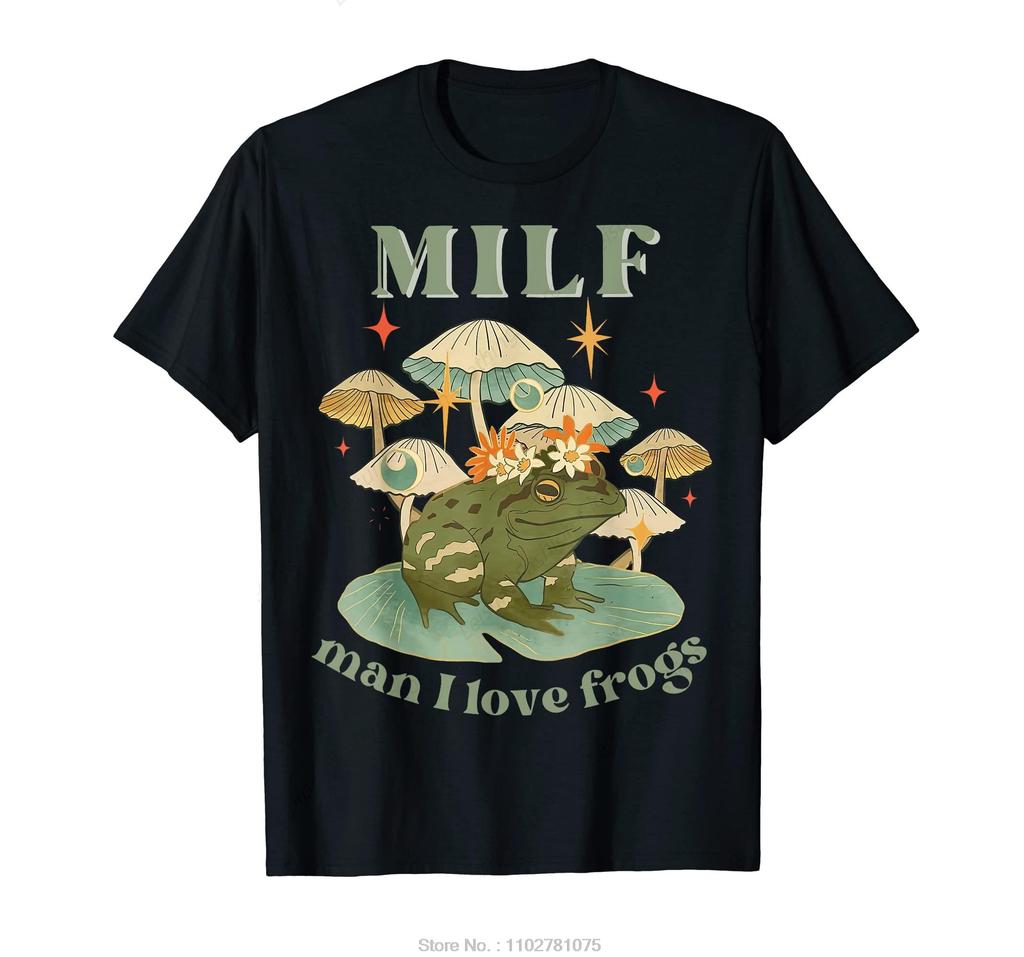 MILF I Love Frogs Oversized T-shirt Vintage Retro Frog And Fungi Cotton Tshirt Mushroom Fashion Fitness T Shirt Men's Clothing