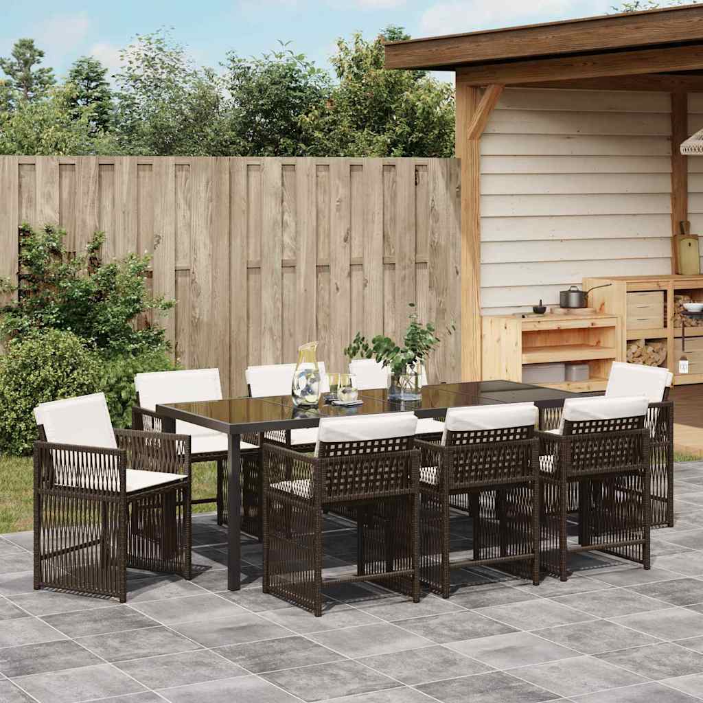 Garden Dining Set 9 Pcs Brown Poly Rattan
