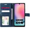 Coque pour Samsung Galaxy A24 + Pack 2 Verres Trempés - Coque Effet Cuir Élégant Bleu Marine