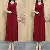 Women's V-Neck Ice Silk Sleeveless Dress: Summer Embroidered, Solid Color, Age-Reducing & Slimming Mother's Wear