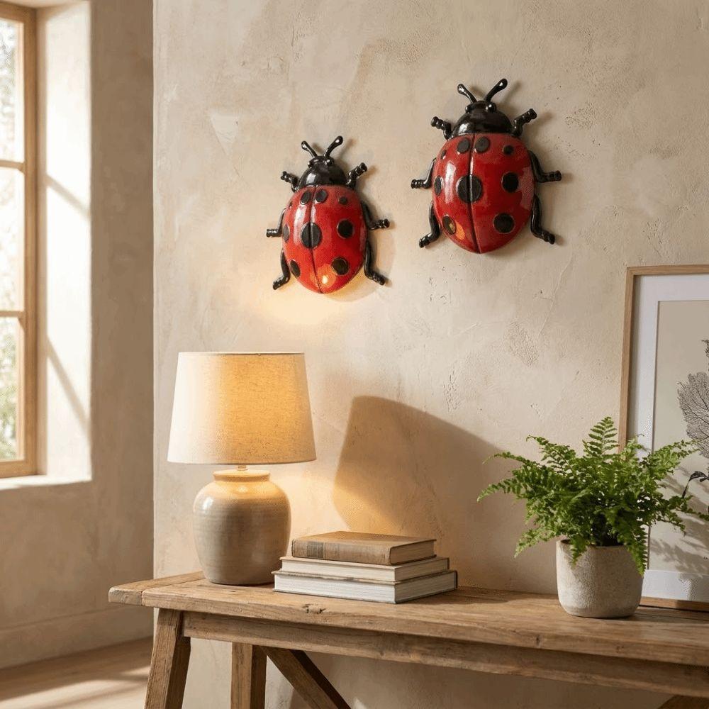 Rustproof Ladybug Wall Art Iron Insect Wall Decor  for Garden Fence Patio Home Nursery Wall Decor