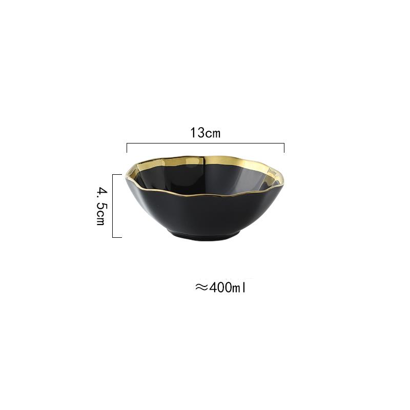 Nordic Golden Stroke Ceramic Plate Light Luxury Black White Pasta Steak Dinner Plates Dessert Dishes Soup Bowls Home Tableware