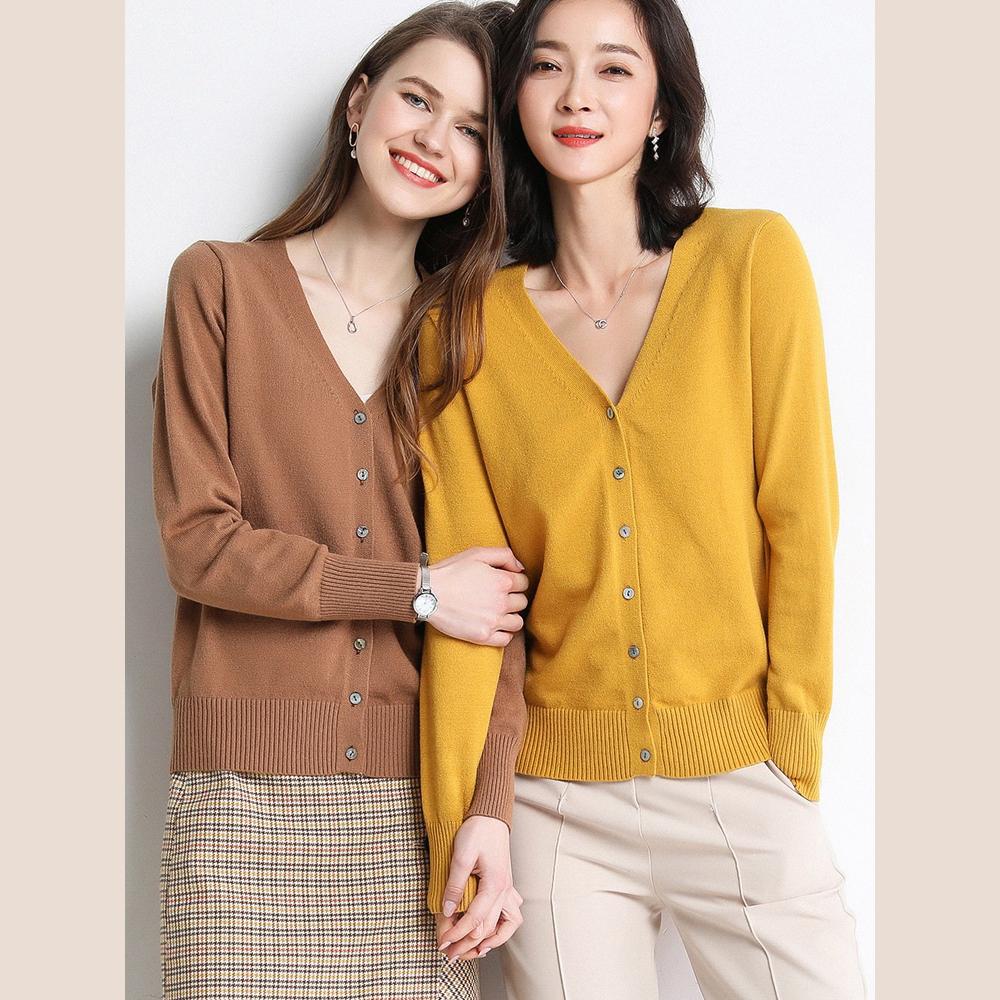 Damen Strickjacken Herbst Winter Einreihig V-Ausschnitt Gestrickter Pullover Frühlingsmode Kurze Strickwaren Einfarbige Strickjacke Pullover
