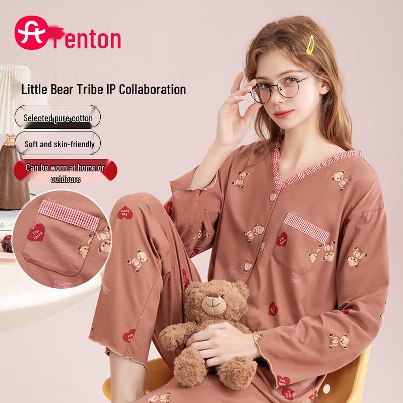 Fenteng Women s Little Bear Cotton Pajama Set XL