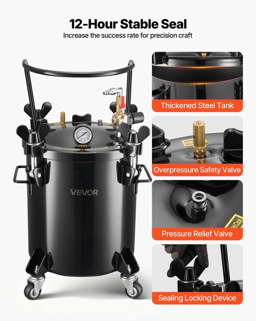 Pressure Pot Paint Tank, 20 L Heavy Duty Steel Pressure Pot Tank, Spray Paint Pressures Pots with Three Quick-Connect Couplers for Home Use, DIY, Art