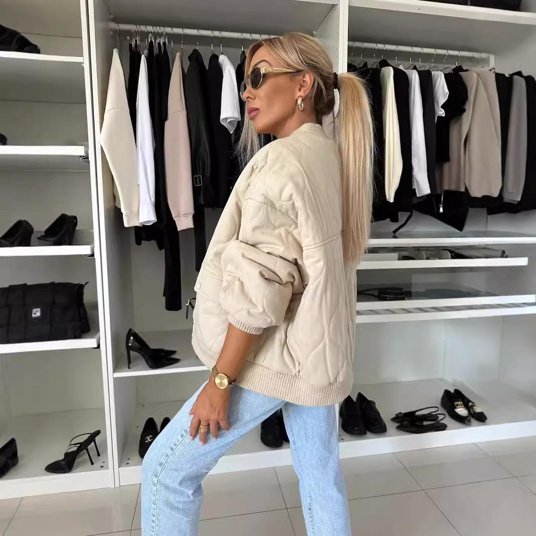 

Зимова однобортна укорочена куртка-сплайс Осінній жіночий одяг з довгим рукавом Модні жіночі потовщені стьобані пальта XXL хакі