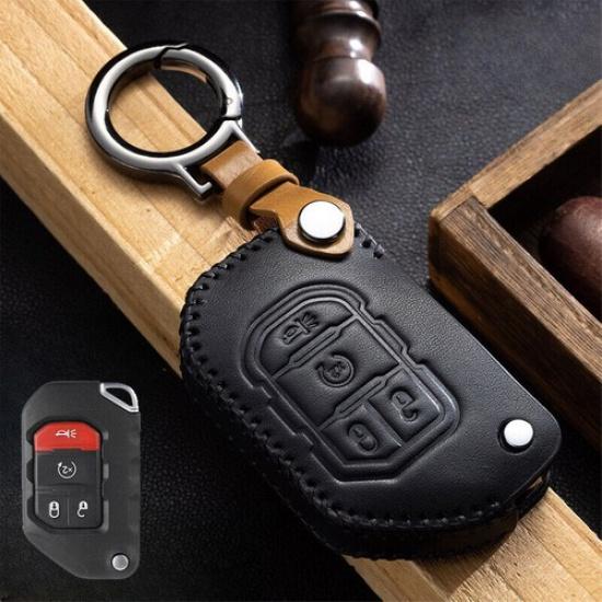 Genuine Leather Car Remote Key Fob Case Cover For Jeep JT Gladiator Wrangler JL