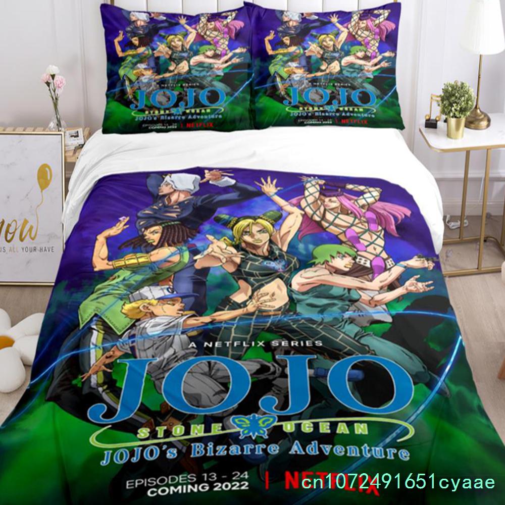 JOJO Anime Print Three Piece Bedding Set Fashion Article Boys Or Adults For Beds Quilt Covers Pillowcases Bedding Set Gift