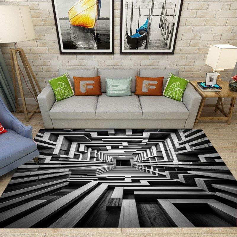 3D Hole Illusion Carpet Living Room Bedroom Esports Room Anti Slip Decorative Carpet Washable Home Carpet