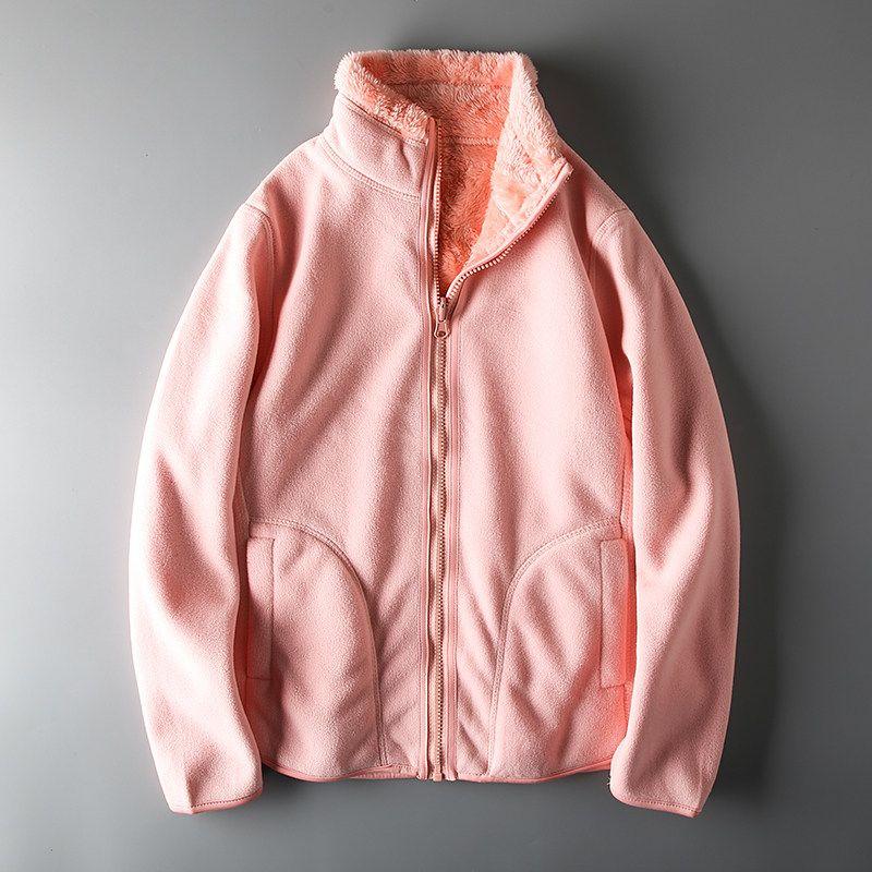 Foreign Trade Tail Order Cattle Goods Winter Export Double-Sided Velvet Sweatshirt Women s Light Pink L