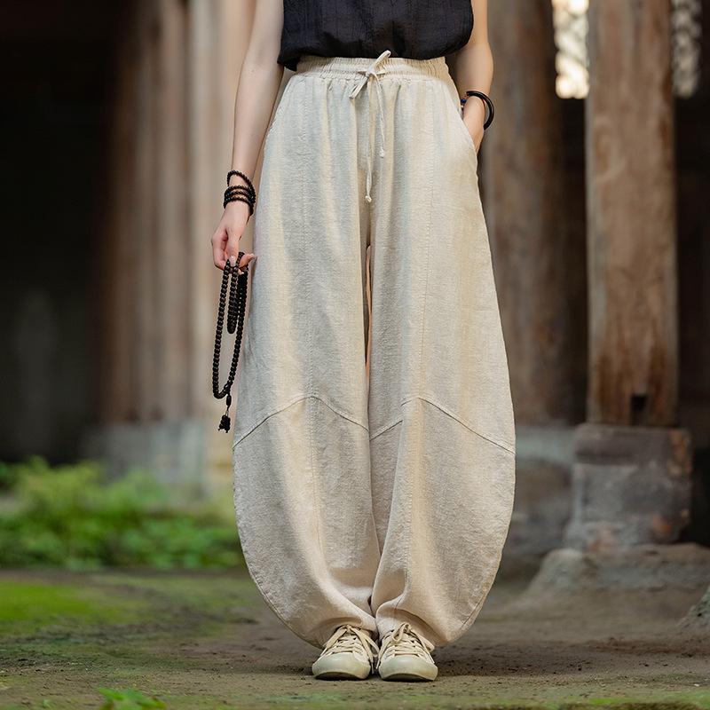 Women's Spring Retro Zen Loose Ramie Cotton Linen Harem Pants for Kung Fu Meditation