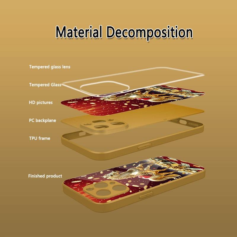 Golden Horse Coins Pattern Gold Metallic Paint Glass Phone Case For iPhone 17 Pro Max 11 12 13 14 15 16 Plus 17 Air 16E Cover