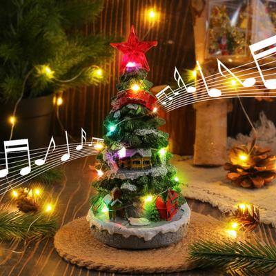 Arbre de Noël Musical Lumineux à Piles Arbre de Noël de Table Boîte à Musique avec Lumières Multicolores pour Décoration de Fête Maison Bureau