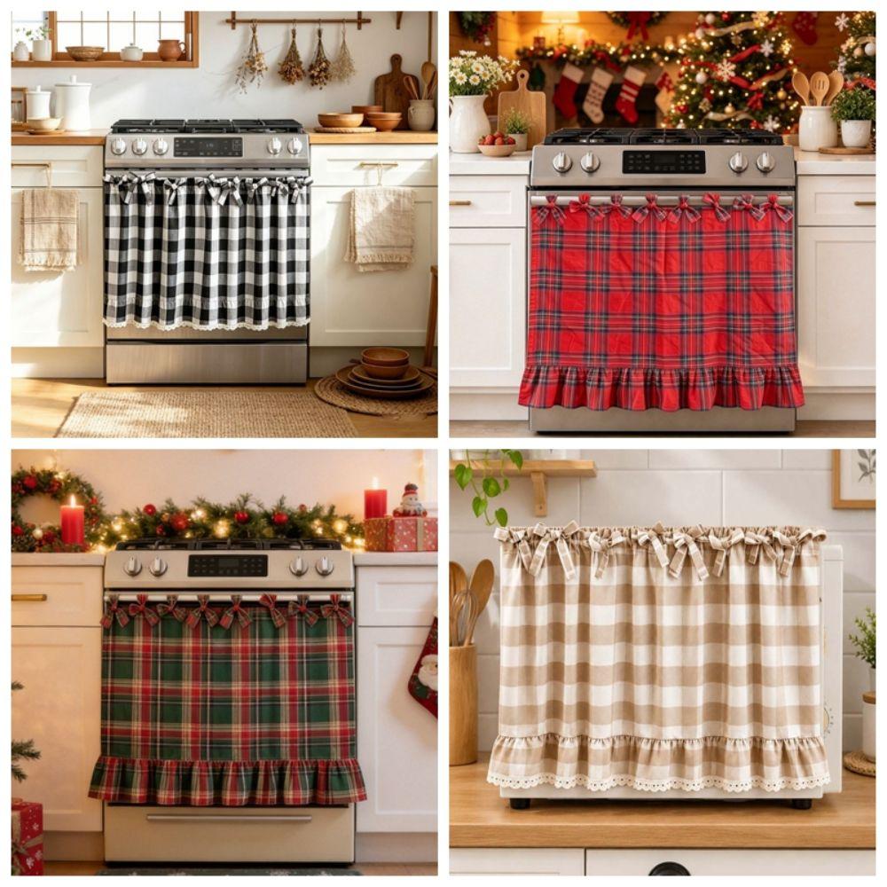 Ruffled Edge Christmas Oven Curtain Double Sided Appliance Dust Cover Festive Cooking