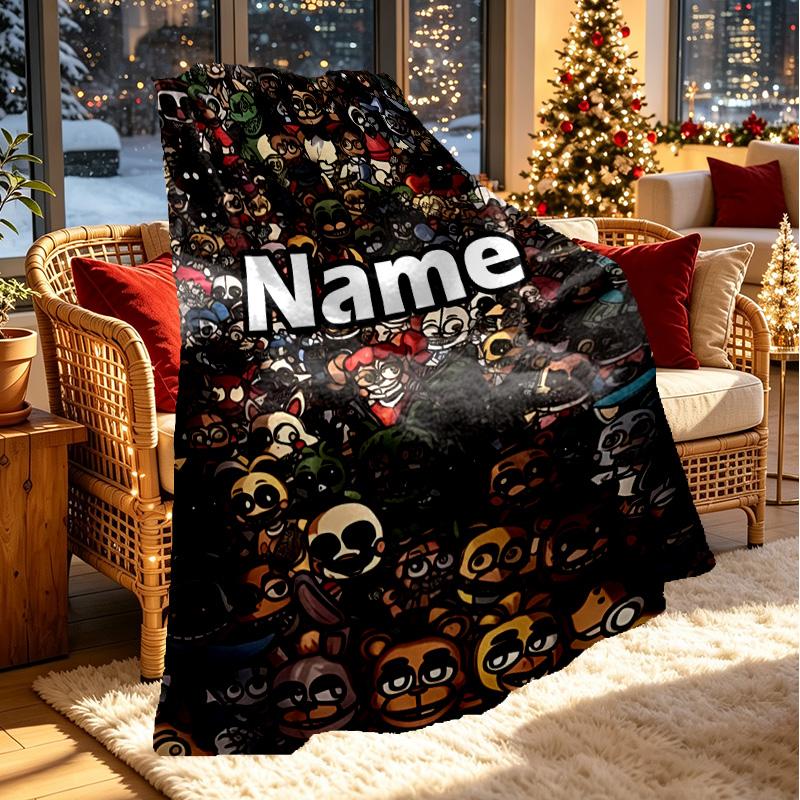 Özel İsim Kişiselleştirilmiş Five Nights at Freddy's Baskılı Battaniye, Ev Dekorasyonu, Yatak Odası, Kanepe, Kamp, Koltuk, Doğum Günü Noel Meraklıları İçin Hediyeler