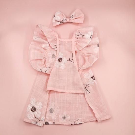 Pet Dog Dress Extra Soft Breathable Exquisite Pattern Sleeveless Washable Dress-up Cotton Floral Print Dog Dress with Bow-knot Headwear Pet Supplies