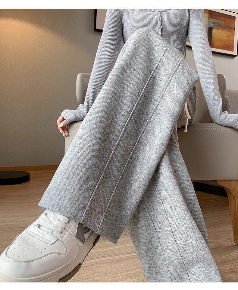 Women's High-Waist Gray Banana Sweatpants - Straight Loose Fit, Wide Leg - Perfect for Autumn and Winter 2025