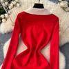 Autumn Winter Women Elegant Color Blocking Single Breasted Knitted Sweater Long Maxi Slim Bodycon Party Dresses