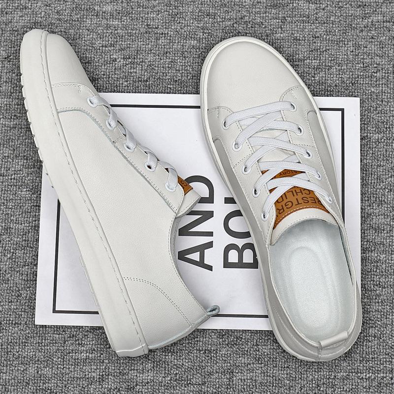 The first layer of cowhide white shoes men's summer new versatile trendy shoes leather breathable casual versatile board shoes single shoes