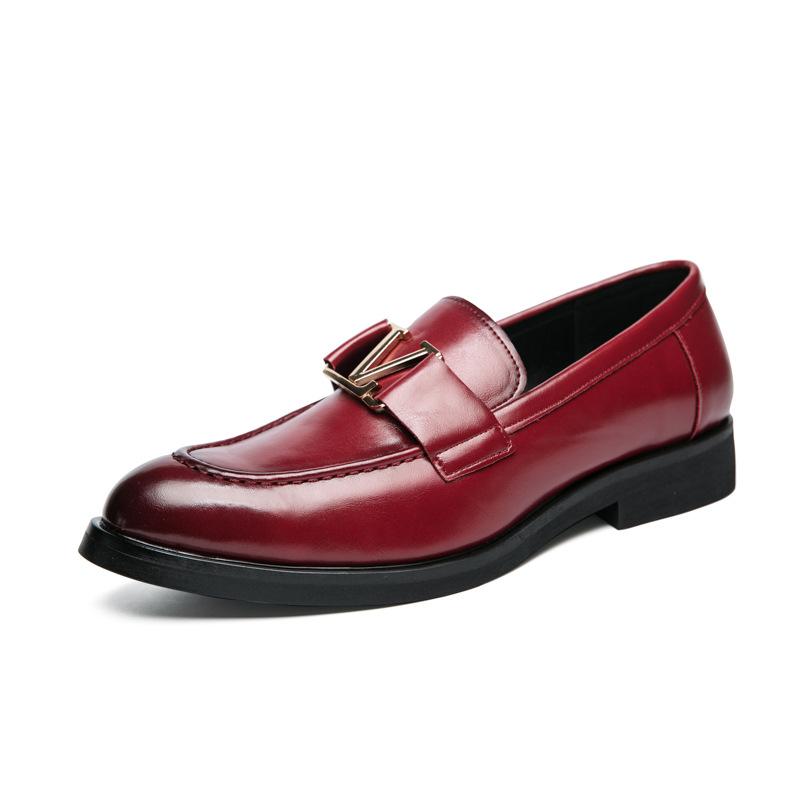 Foreign Trade Red Men's Leather Shoes 47 Business Korean Version Dress Casual Single Shoes Large Size Metal Buckle Wedding Men's Shoes 48