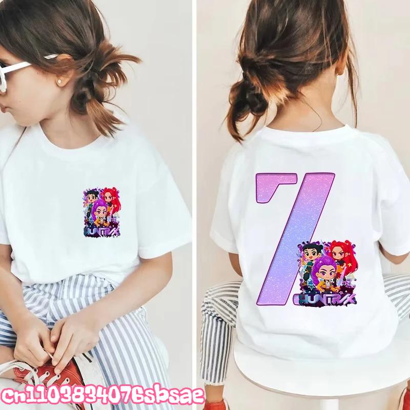 Hot Fashion Girls Boys T-shirts A-Z 26 Letter Kpop Demon Hunter HuntrX Graphic Kids Tops Short Sleeve Tees Shirts Child Clothing